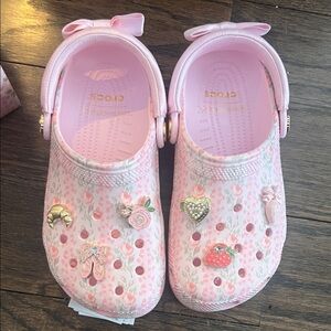 CROCS x Loveshack Fancy Kids Pink Floral Charm Clogs size J3